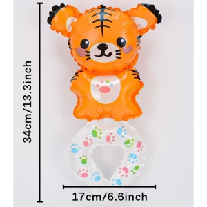Balon din Folie Metalizata, Flippy, Figurine Animalute, Tip Bratara, Model Tigru, 17x34 cm, Ambalaj Individual, Pai Inclus, Umflare cu Aer sau Heliu, Maro - Img 6