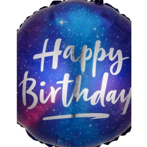 Balon din Folie Metalizata, Flippy, Mini Figurina Rotunda, Model Cer Instelat, Happy Birthday, Tematica Aniversare, 45 cm, Ambalaj Individual, Pai Inclus, Umflare cu Aer sau Heliu, Multicolor - Img 5