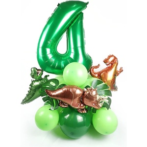 Balon din Folie Metalizata, Flippy, Mini Figurine Dinozauri, Model T-Rex, Tematica Aniversare, 48x34 cm, Ambalaj Individual, Pai Inclus, Umflare cu Aer sau Heliu, Multicolor - Img 5