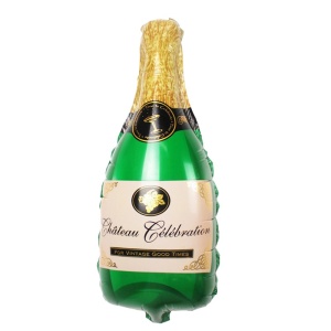 Balon din Folie Metalizata, Flippy, Mini Figurine, Model Sticla de Sampanie, 21x51 cm, Ambalaj Individual, Pai Inclus, Umflare cu Aer sau Heliu, Verde - Img 1