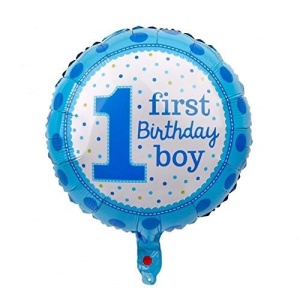 Balon din Folie Metalizata, Flippy, Prima Aniversare, Model First Birthday Boy, 45 cm, Ambalaj Individual, Pai Inclus, Umflare cu Aer sau Heliu, Albastru - Img 2