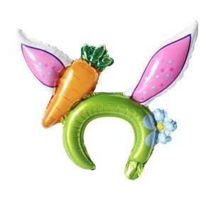 Balon din Folie Metalizata, Flippy, Tip Coronita cu Urechi, Model Morcov, Ambalaj Individual, Pai Inclus, Umflare cu Aer sau Heliu, 43 x 40 cm, Roz - Img 1