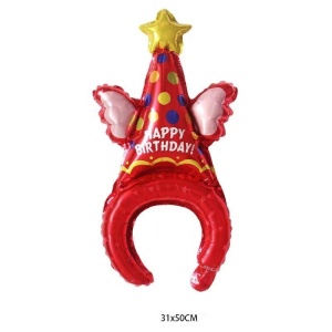 Balon din Folie Metalizata, Flippy, Tip Coronita, Model Palarie de Petrecere, Ambalaj Individual, Pai Inclus, Umflare cu Aer sau Heliu, 31 x 50 cm, Rosu - Img 5