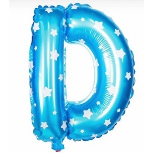 Balon Folie Metalizata Litera D, Flippy, 40 cm, Cu Imprimeu Stelute, Umflati cu Heliu sau Aer, Ambalaj Individual, Pai inclus, Albastru - Img 4