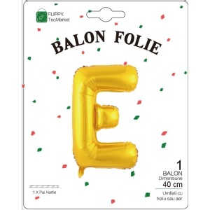 Balon Folie Metalizata Litera E, Flippy, 40 cm, Umflati cu Heliu sau Aer, Ambalaj Individual, Pai inclus, Auriu - Img 2