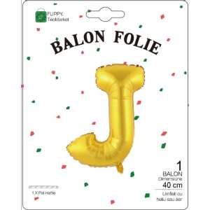 Balon Folie Metalizata Litera J, Flippy, 40 cm, Umflati cu Heliu sau Aer, Ambalaj Individual, Pai inclus, Auriu - Img 2