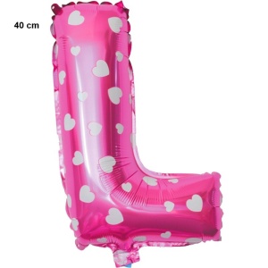 Balon Folie Metalizata Litera L, Flippy, 40 cm, Cu Imprimeu Inimioare, Umflati cu Heliu sau Aer, Ambalaj Individual, Pai inclus, Roz - Img 2