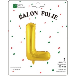 Balon Folie Metalizata Litera L, Flippy, 40 cm, Umflati cu Heliu sau Aer, Ambalaj Individual, Pai inclus, Auriu - Img 2