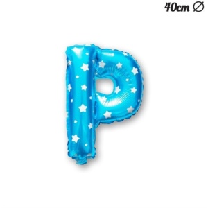 Balon Folie Metalizata Litera P, Flippy, 40 cm, Cu Imprimeu Stelute, Umflati cu Heliu sau Aer, Ambalaj Individual, Pai inclus, Albastru - Img 3