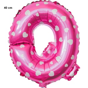 Balon Folie Metalizata Litera Q, Flippy, 40 cm, Cu Imprimeu Inimioare, Umflati cu Heliu sau Aer, Ambalaj Individual, Pai inclus, Roz - Img 2