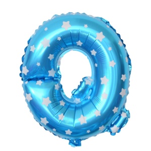 Balon Folie Metalizata Litera Q, Flippy, 40 cm, Cu Imprimeu Stelute, Umflati cu Heliu sau Aer, Ambalaj Individual, Pai inclus, Albastru - Img 1