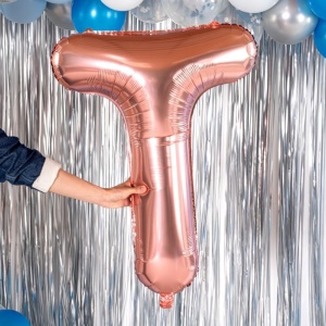 Balon Folie Metalizata Litera T, Flippy, 80 cm, Umflati cu Heliu sau Aer, Ambalaj Individual, Pai inclus, Rose Gold - Img 2