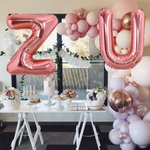 Balon Folie Metalizata Litera U, Flippy, 80 cm, Umflati cu Heliu sau Aer, Ambalaj Individual, Pai inclus, Rose Gold - Img 2
