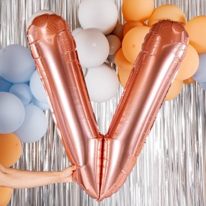Balon Folie Metalizata Litera V, Flippy, 80 cm, Umflati cu Heliu sau Aer, Ambalaj Individual, Pai inclus, Rose Gold - Img 5