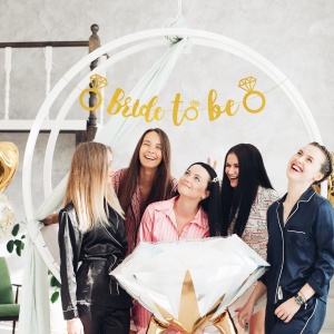 Banner Bride To Be, Flippy, Dimensiune 30x20 cm, Rola de Ata Inclusa, Tematica Nunta, Decoratiune Party, Auriu - Img 3