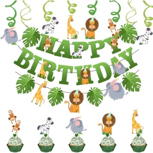 Banner Happy Birthday 100x200 cm, Flippy, Rola de Ata Inclusa, Tematica Jungle, Verde - Img 6