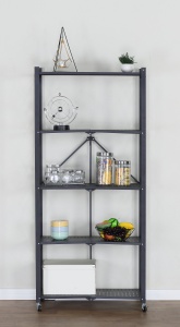 Biblioteca plianta cu 5 rafturi, UnicSpot, negru, 70x34x163 cm - Img 3