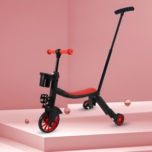 Bicicleta 8 in 1, Flippy, Transformabila, Multifunctionala, Reglare Inaltime, cu Maner de Impingere Detasabil, Tricicleta, Trotineta, 3 Roti, Pedale, Cosulet, 3-6 Ani, Rosu - Img 3