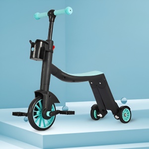 Bicicleta 8 in 1, Flippy, Transformabila, Multifunctionala, Reglare Inaltime, cu Maner de Impingere Detasabil, Tricicleta, Trotineta, 3 Roti, Pedale, Cosulet, 3-6 Ani, Albastru - Img 5