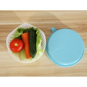 Bol Feliator pentru Salata, Flippy, Castron Multifunctional pentru Legume si Fructe, pentru Spalat si Taiat Legumele, cu Scurgere si Tocator, Ergonomic, Protectie pentru Maini, 21x18.5x11.5 cm, Albastru - Img 8