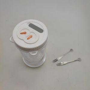 Borcan pentru Muraturi, Flippy, cu Separator pentru Lichide, Ermetic, Termorezistent, Tip Clepsidra, 2 Furculite Incluse, ABS, Alb, 18x9x9 cm - Img 3