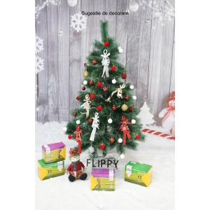 Brad artificial de Craciun tip pin inzapezit, inaltime 150 cm, diametru 85 cm, 160 ramuri cu ace 3D 12 cm, Flippy, verde cu varfuri ninse, suport metalic inclus - Img 3