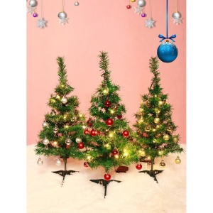 Brad Artificial Impodobit, 60 cm, suport plastic, cu instalatie luminoasa 20 LED alb cald + 20 globuri aurii incluse, Flippy - Img 2
