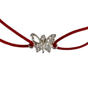 Bratara Snur Reglabil, Argint 925, Fluture Cu Pietre, Jolie Silver, 0.6 g, 1.5 cm x 1 cm - Img 2