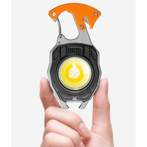 Breloc Multifunctional, Flippy, Model W5147, Kit Supravietuire, Lanterna, Bricheta, Fluier, din ABS/Aluminiu, Alimentare USB, Negru/Portocaliu - Img 3