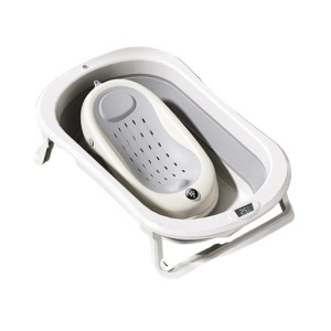 Cada de Baie Pliabila, Flippy, cu Suport, Indicator de Temperatura, 0-8 Ani, din PP+TPR, 45 l Capacitate, 80 x 50 x 23 cm, Gri - Img 1