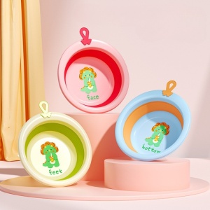 Cada Pliabila pentru Baie pentru Copii, Flippy, Cadita pentru Bebelusi, Model Rotund cu Dinozaur, Roz, 30x30x3.7 cm, 4L - Img 5