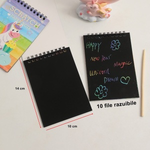 Caiet cu fise razuibile Flippy, DIY Magic Scratch, 12 File, Curcubeu, Creion din Lemn, Cartonase negre, 14 x 10 cm, galben - Img 4
