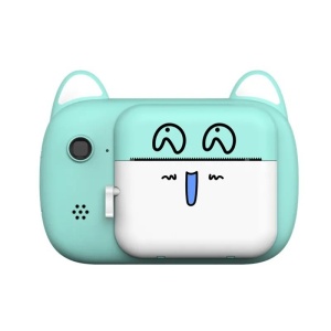 Camera Instantanee pentru Copii, Flippy, Camera Frontala + Selfie, cu Functie de Printare, Cablu USB-C, Bluetooth, Compatibil iOS/Android, Imprimare APP, Model Pisica Smiley Face, Verde - Img 5
