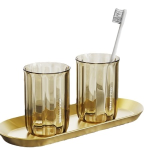 Cana de Apa pentru Clatit, Flippy, pentru Periuta de Dinti, 200 ml, 10.4 x 7.3 cm, Maro Transparent - Img 4
