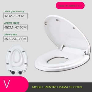 Capac de Toaleta cu Reductie 2 in 1, Flippy, pentru Copii si Adulti, Coborare Lenta si Silentioasa, Instalare Usoara, din PP5 , in Forma de V, Alb - Img 3