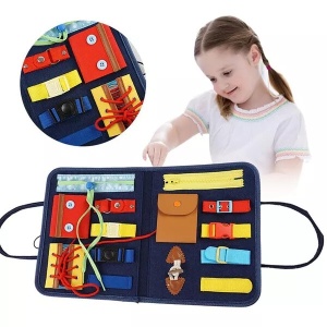 Carte Senzoriala Educativa Montessori, Flippy, Dezvoltare Abilitati Motorii, 2 Pagini, 28x22x3 cm, Albastru - Img 7