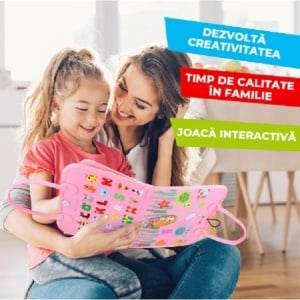 Carte Senzoriala Educativa Montessori, Flippy, Dezvoltare Abilitati Motorii, 3 Pagini, Model Sirena si Alfabet, 28x25x4 cm, Roz - Img 5