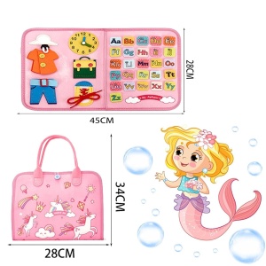 Carte Senzoriala Educativa Montessori, Flippy, Dezvoltare Abilitati Motorii, 5 Pagini, Model Unicorni, 28x22x7 cm, Roz - Img 3