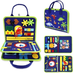 Carte Senzoriala Educativa Montessori, Flippy, Dezvoltare Abilitati Motorii, 3 Pagini, Model Alfabet, 28x25x4 cm, Albastru - Img 1