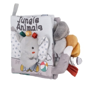 Carte Senzoriala, Flippy, pentru Bebelusi, 15x16x6 cm, cu Animalute, 3D, Cu Sunete si Fosnete, 0-3 Ani, Model Elefantel, Gri - Img 3