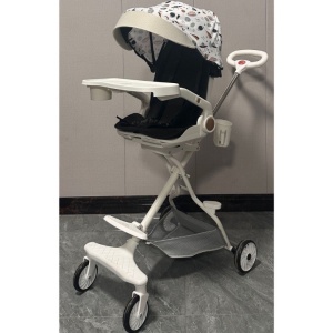 Carucior Sport Flippy 3in1, 6-36 Luni, Reversibil, Pliabil, Tavita pentru Masa, Pozitie de Somn, Centura de Siguranta, Roti 360, Suport Pahar, Copertina pentru Soare, 32x63x95cm, Bej Model Cosmos - Img 2