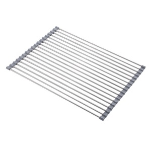 Covoras de Scurgere pentru Chiuveta Bucatarie, din Otel Inoxidabil, Suport Chiuveta, Pliabil, Antiderapant, Usor de Curatat si de Depozitat, 37x30cm, 15 Tuburi, Gri - Img 1