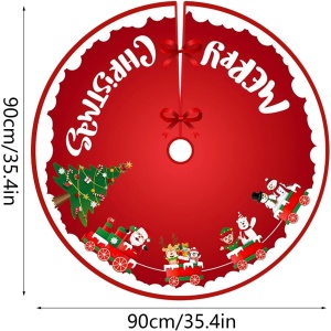 Covoras pentru Bradul de Craciun, Flippy, din Tesatura Pufoasa, cu Fundite de Prindere, Model Sania lui Mos Craciun, Rosu, Diametru 90 cm - Img 2