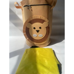 Cutie de Depozitare 2In1, Flippy, Impermeabila, Covor pentru Jucarii si Lego 150cm, Capacitate Mare, cu Manere, cu Sfori, Inaltime 40cm, Model Leu, Maro - Img 2