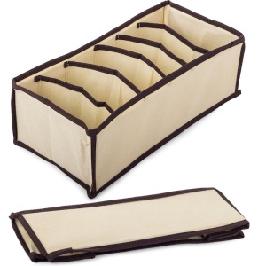 Cutie De Depozitare, Flippy, Pentru Lenjerie, Sosete Si Sutiene, Material Textil, 6 Compartimente, 32 x 16 x 10 cm, Culoare Bej - Img 4