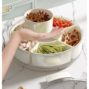 Cutie de Depozitare pentru Alimente, Flippy, cu 6 Compartimente, pentru Condimente, Fructe, Legume, cu Manere de Prindere, Rotativa 360 de Grade, Inchidere Ermetica, 32x10 cm, Alba - Img 17