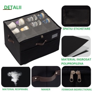 Cutie de Depozitare pentru Pantofi, Flippy, 53x42x33 cm, cu Capac Transparent si Fermoar, din Panza Oxford, Pliabila, Negru - Img 5