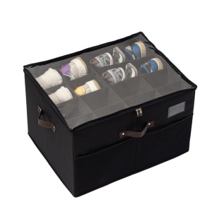 Cutie de Depozitare pentru Pantofi, Flippy, 53x42x33 cm, cu Capac Transparent si Fermoar, din Panza Oxford, Pliabila, Negru - Img 1
