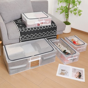 Cutie de Depozitare pentru Pantofi, Flippy, 60*30*21CM , din Plasa PVC Impermeabila si Cadru de Otel, Pliabila, Fermoar Bidirectional, Transparenta - Img 18