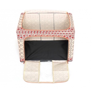 Cutie de Depozitare Pliabila, Flippy,100 L din Bumbac si In, 60X42X40 cm, Fereastra Frontala, 2 Usi de Acces cu Fermoar Bidirectional, Cadru Metalic, Suport Baza Stabil din Plastic, Motiv Traditional Model 3 - Img 7